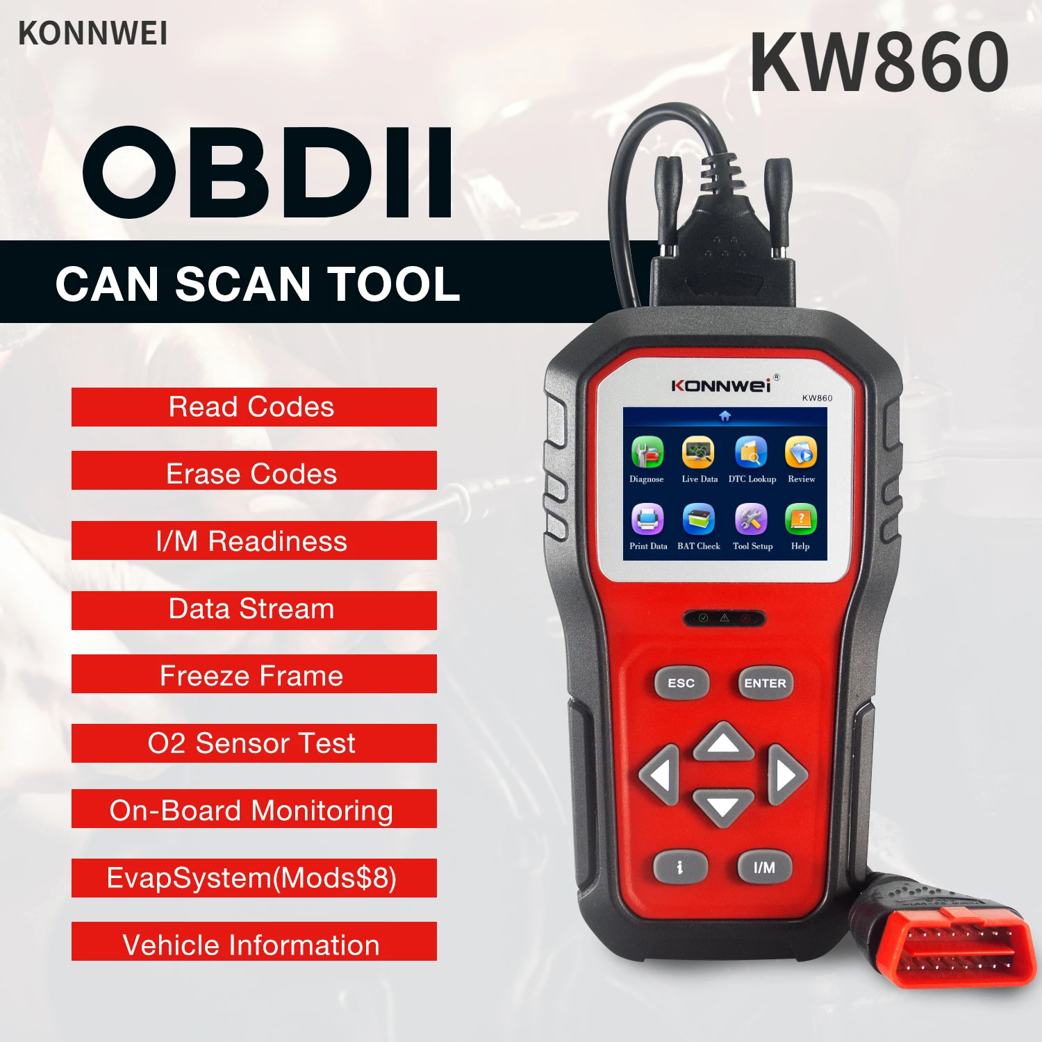 KONNWEI KW860 Professionaly OBD2 Car Diagnostic Tools Code Readers Automotive OBD Fault Diagnosis Instrument Auto Scan Tools