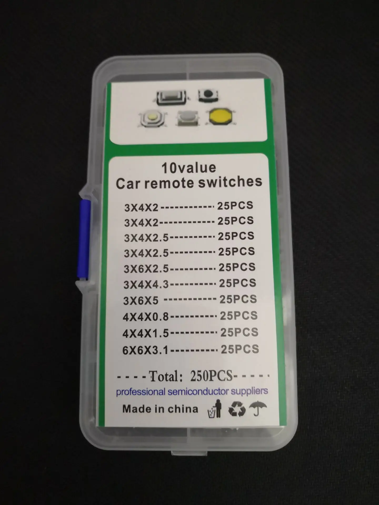 1Box Button Touch Switch Kit 10Values*25pcs=250pcs 3*4*2mm 2.5mm 4.3mm/3*6*2.5mm 5mm/4*4*0.8mm 1.5mm/6*6*3.1MM Assortment X