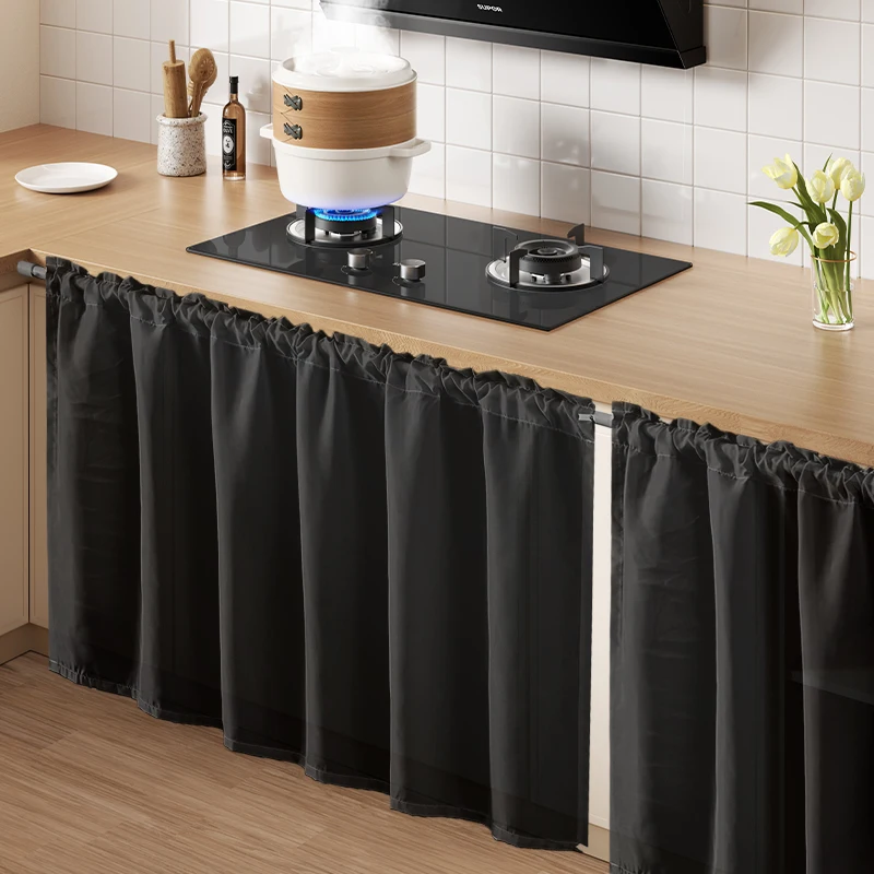 Chiffon Waterproof Blockout Curtain Half Curtain Short Kitchen Cabinet Sundry Partition Curtain Dustproof