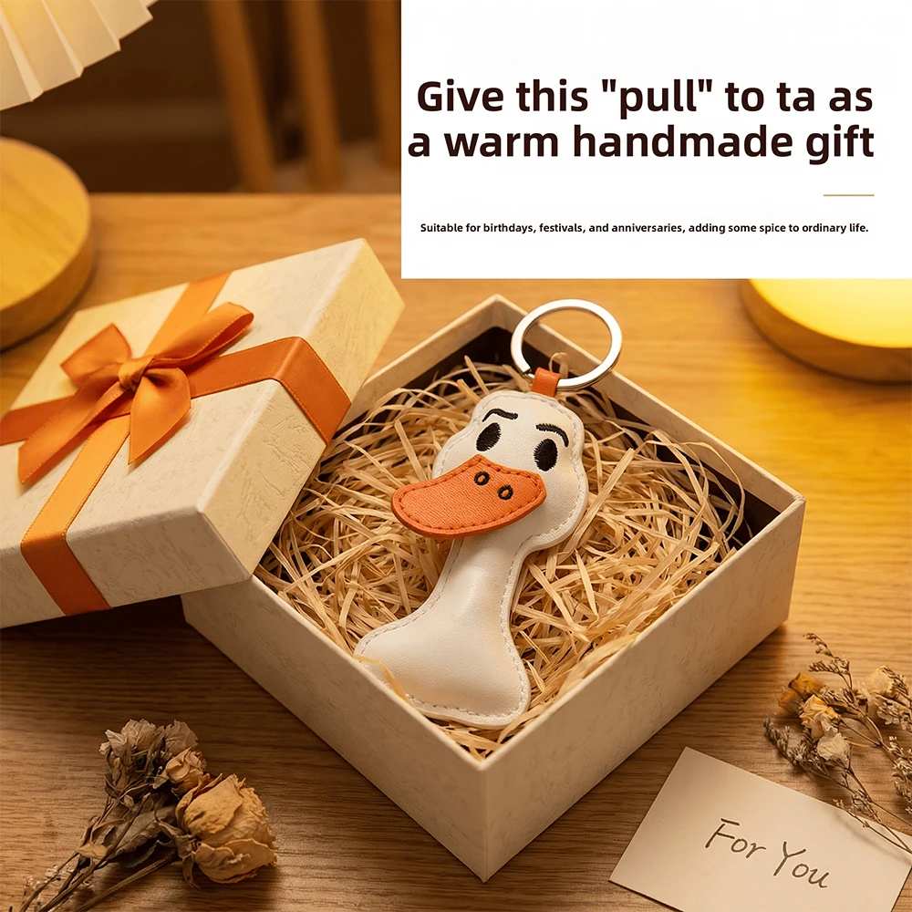 Funky Cool Personalized Duck Leather Keychain, High Quality Bag Decoration, Unique Creative Bag Charm, One-Of-A-Kind Design