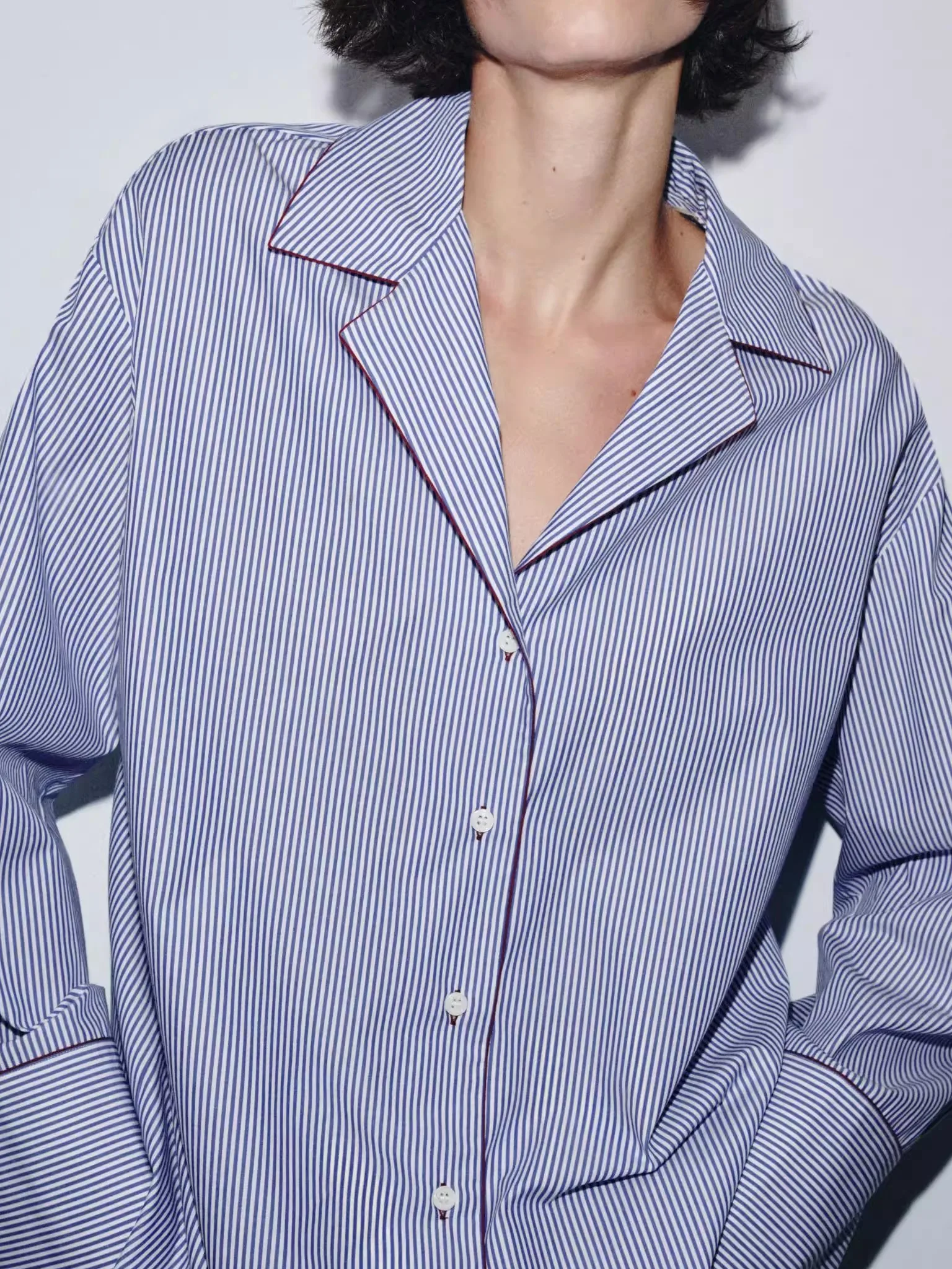 레이드바 스트라이프 컬러 블록 캐주얼 코튼 여성 루즈핏 통기성 패셔너블 가을 신상품