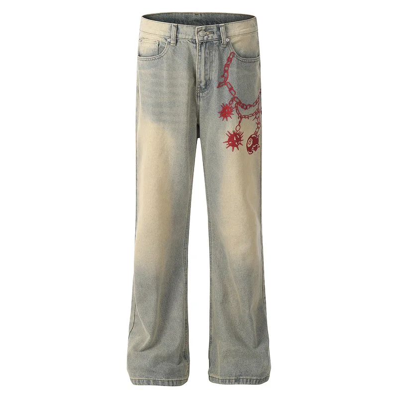 

Autumn Men'S Baggy Pants Retro Embroidered Jeans Streetwear Hip Hop Pants Design Sense Straight Leg Pants Jeans Pants