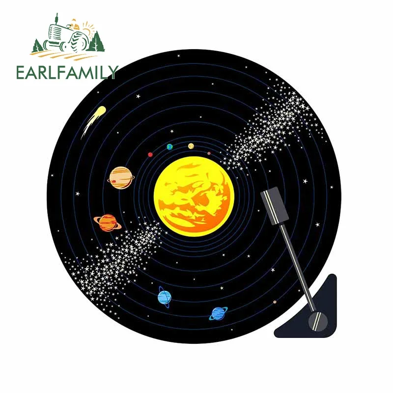 EARLFAMILY 13cm X 12.8cm For Solar System Vinyl Record Funny Car Stickers Car Door Bumper Decal Personality Occlusion Scratch