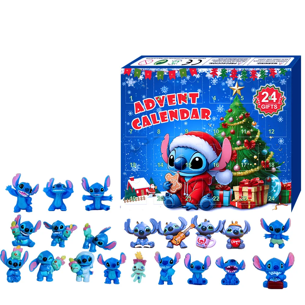 Wholesale Disney Accessories Stitch Christmas Advent Calendar Box Lilo&Stitch Model Doll Anime Figures Xmas Gift Kids Boy Toy