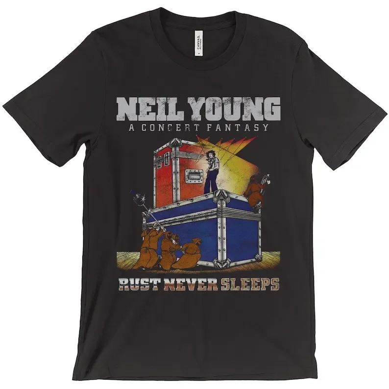 Camiseta de fantasia de concerto Neil Young Rust Never Sleeps