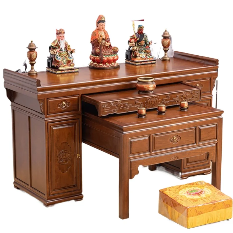 

XL Solid Wood New Chinese Style Altar Buddha Shrine Incense Table] Buddha Niche Old-Fashioned Square Table for Eight People