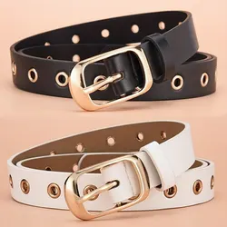 1pc New Women's Belt Fashion Metal Eyelet Belt No Punching Hollow PU Leather Belt Paired with Jeans Belt for Men and Women