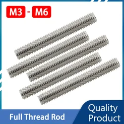 304 Stainless Steel Full Threaded Bar Fully Metric Thread Rod Screw M3 M4 M5 M6 Bolt Stud Length 20mm 50mm 100mm 200mm 300mm