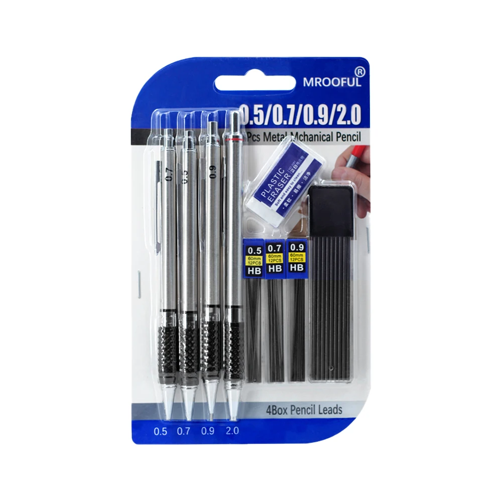 Anti Slip Soft Set Grip Handle 0.5/0.7/0.9/2.0mm Metalen Mechanische Potloodkaartenset Automatische potloodtekening Schetsen Schrijven