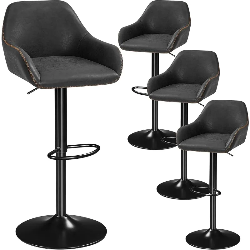 Bar Stools Set of 4, PU Leather Swivel Counter Height Barstools, Adjustable Bar Chairs with Backrest and Footrest