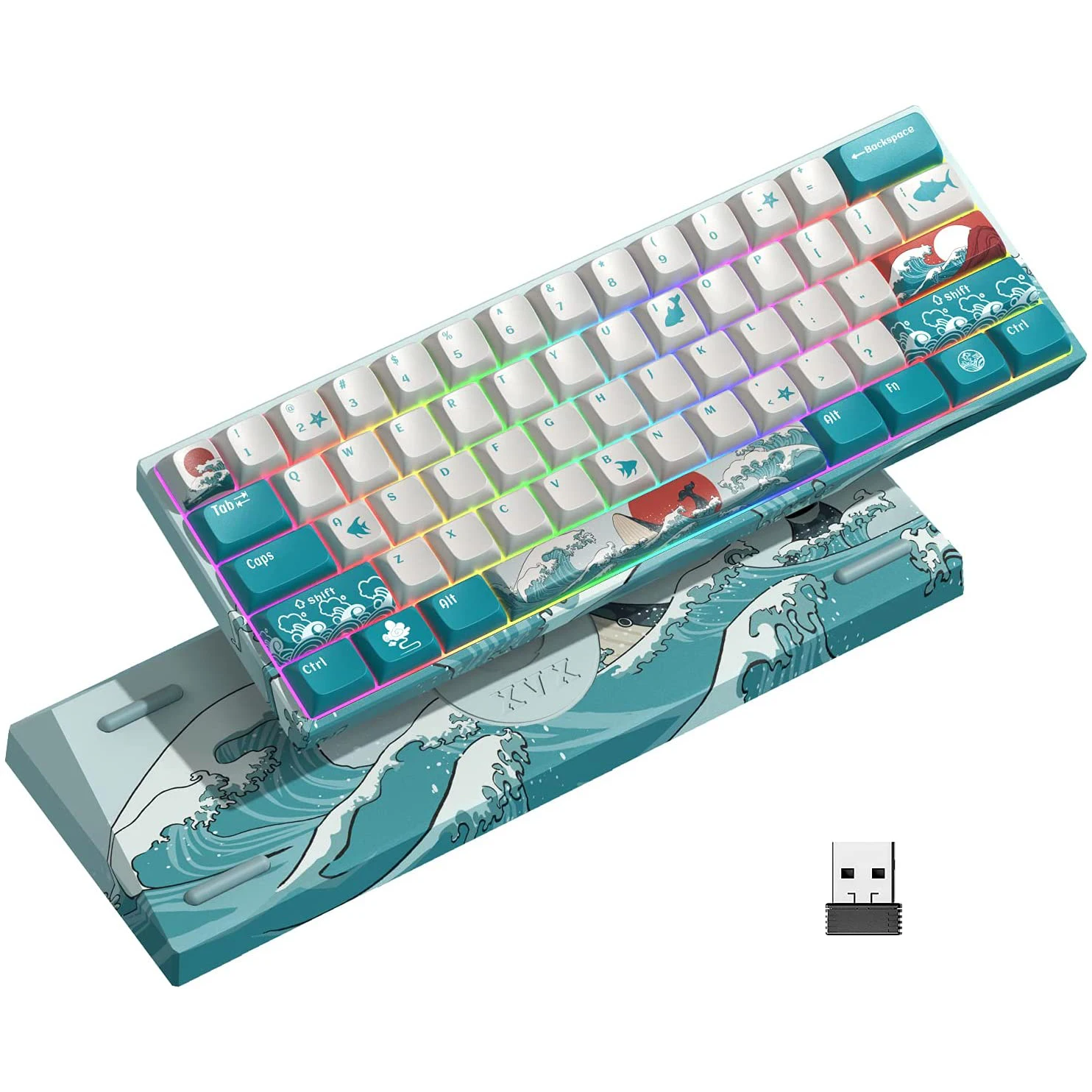 Go! M61 Wireless Mechanical Keyboard 61 Keys 2.4G Rechargeable RGB Backlit Gaming Keyboard 60% Coral Sea Gateron Switch for PC