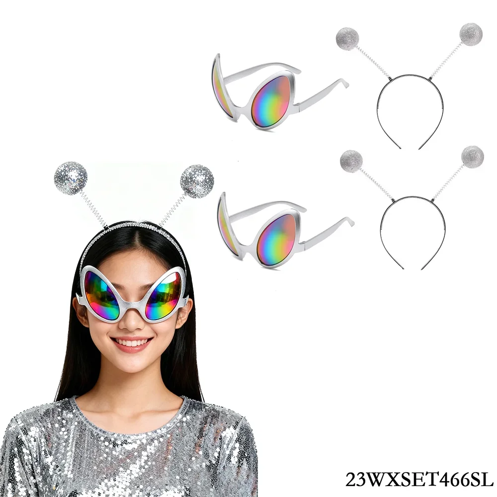 

Silver Alien Headband Antenna with Glasses | Martian Alien Costume Accessories | Halloween Space Theme Party Favors