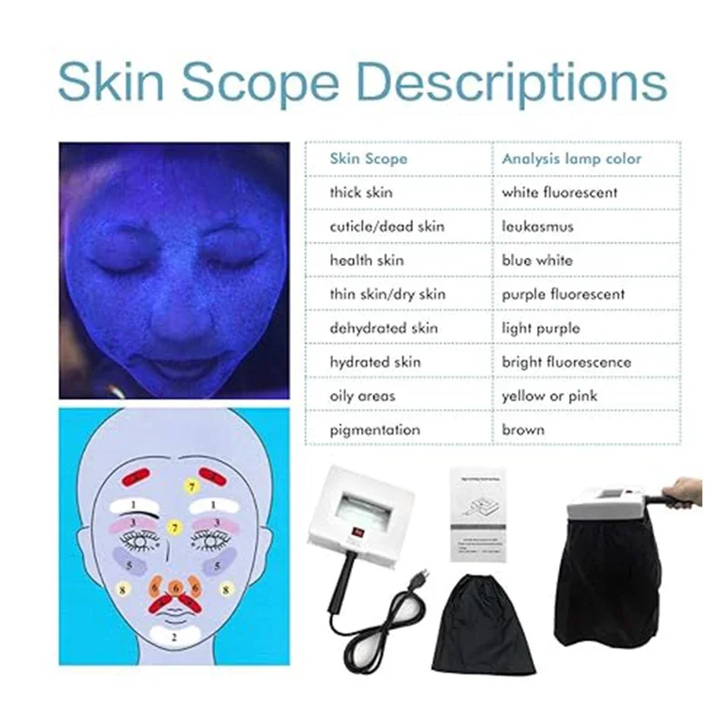 Personal Thuisgebruik Zorg Gezichtshuidanalysator Handheld Facial Wood Lamp voor huidrimpel Acne Pigmentatie Detecteer huidvocht