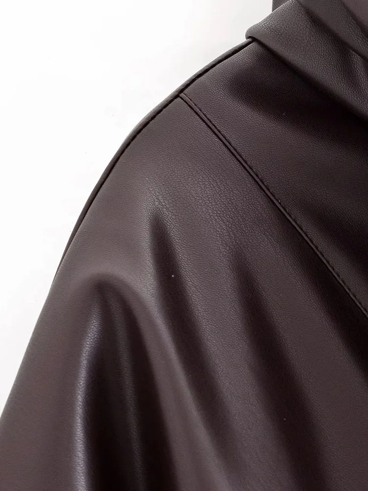 المرأة خريف شتاء جديد Vintage سترات من الجلد مع جيوب المرأة أنيق كامل الأكمام بدوره إلى أسفل طوق معاطف السيدات أبلى