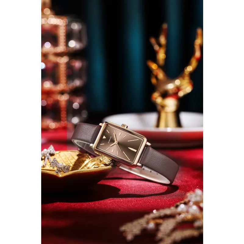 

SUNMATE Luxury Brand Fashion Square Ladies Watch Classic Simple Ladies Quartz Watch Waterproof Leather Belt with Gift Watch Box