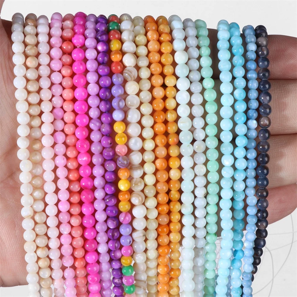 4MM Colorful Natural Freshwater Shell Beads Round Dyed Shell Loose Beads For Jewelry Making DIY Bracelet Necklace Accessories
