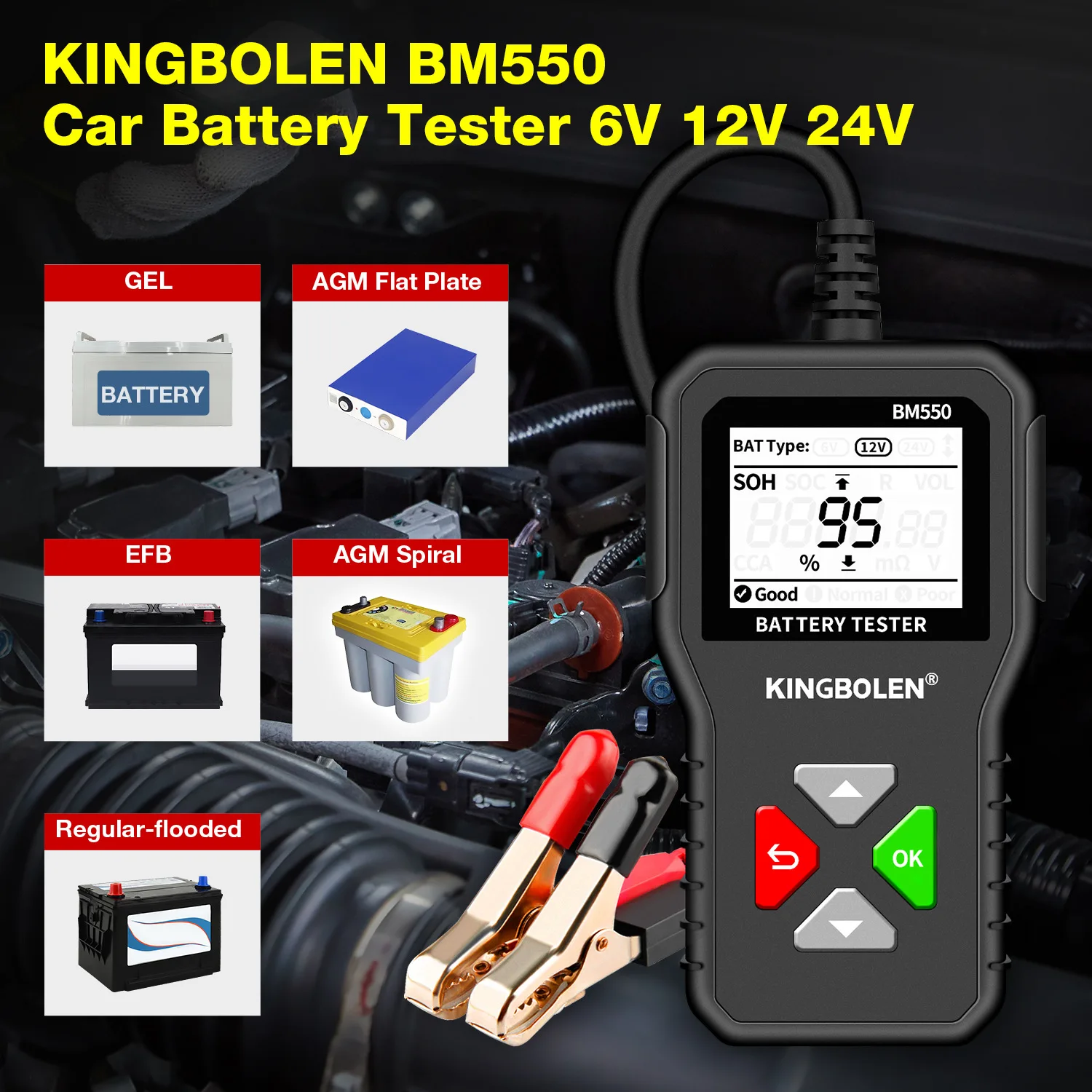 BM550 Car Battery Tester 6V 12V 24V Battery System Detect Auto Battery Analyzer Tool Battery Car System Detect Diagnostic Tool