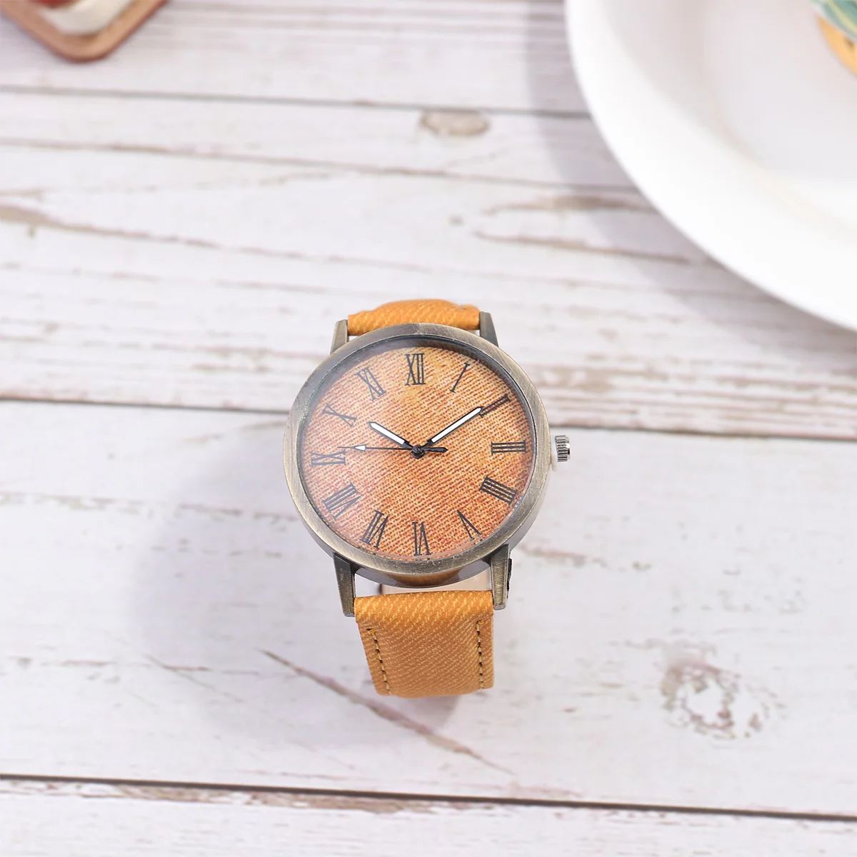 Orangefarbene Canvas-Muster-Quarzuhr, modische Armbanduhr, hochwertiges Material, glattes, leises Uhrwerk, geeignet für jeden Anlass