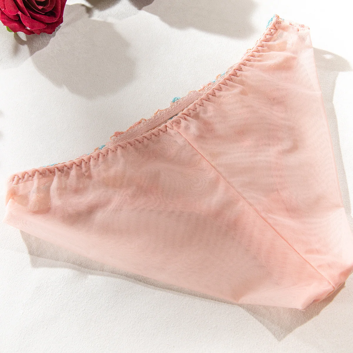 Wholesale Hot Luxury Transparent Embroidery Flowers Fashion Sexy Lingerie Women Panties Pink Sexy Lingerie