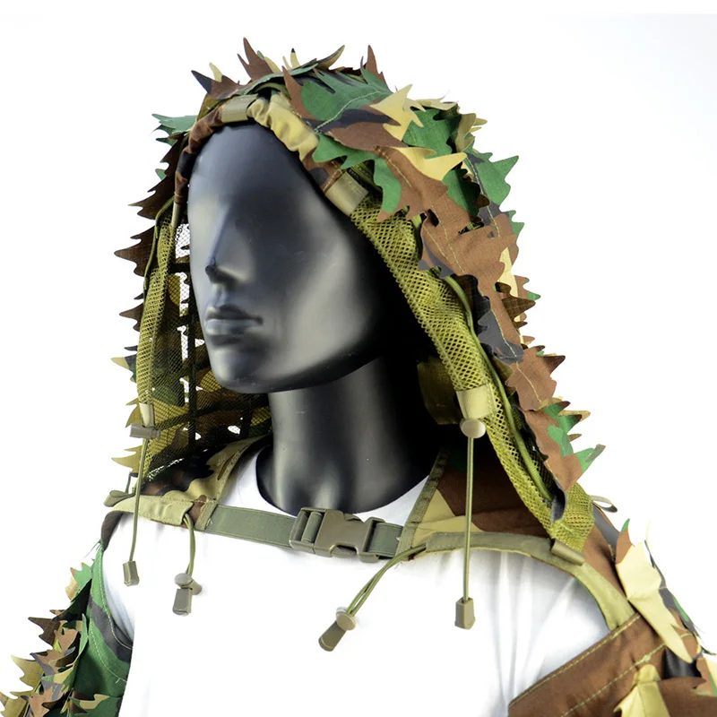 Taktischer Ghillie-Anzug, atmungsaktive Ghillie Viper Hood mit 3D-Blattstreifen, Scharfschützmantel für Wargame, Jagd, CS – Detail 2