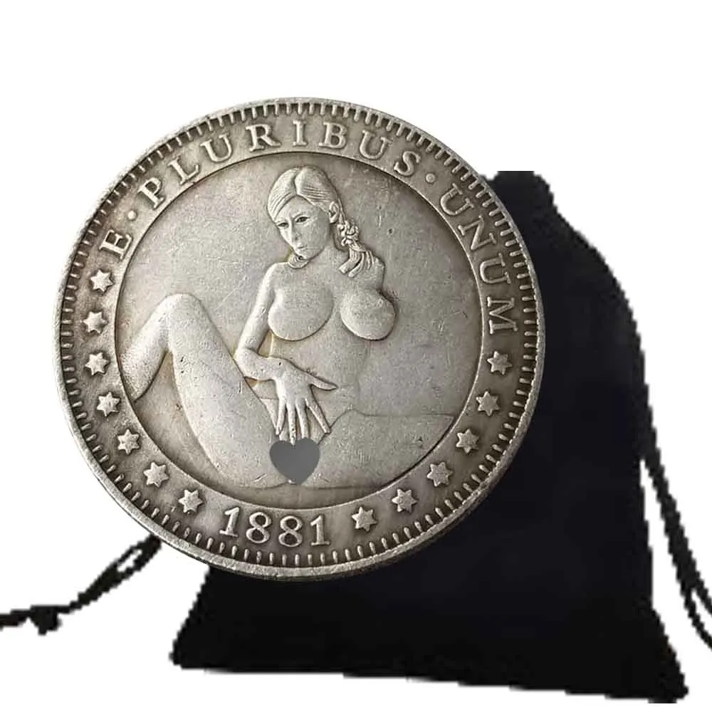 Luxury Everlasting Angel One Dollar Art Couple Coin Funny Good Lucky Pocket Coin Morgan Dollar Commemorative Coin+Gift Bag