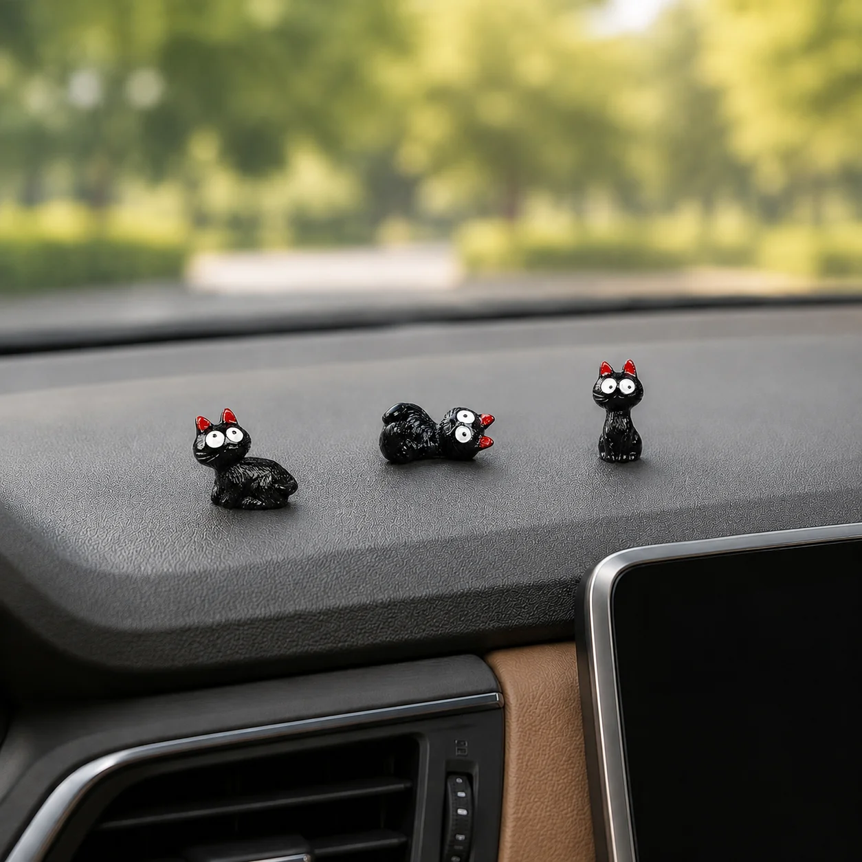 5 PCS Set of Black Cat Car Ornaments, Complete Set of Black Cat Halloween Decorations, Center Screen Car Interior Decorations
