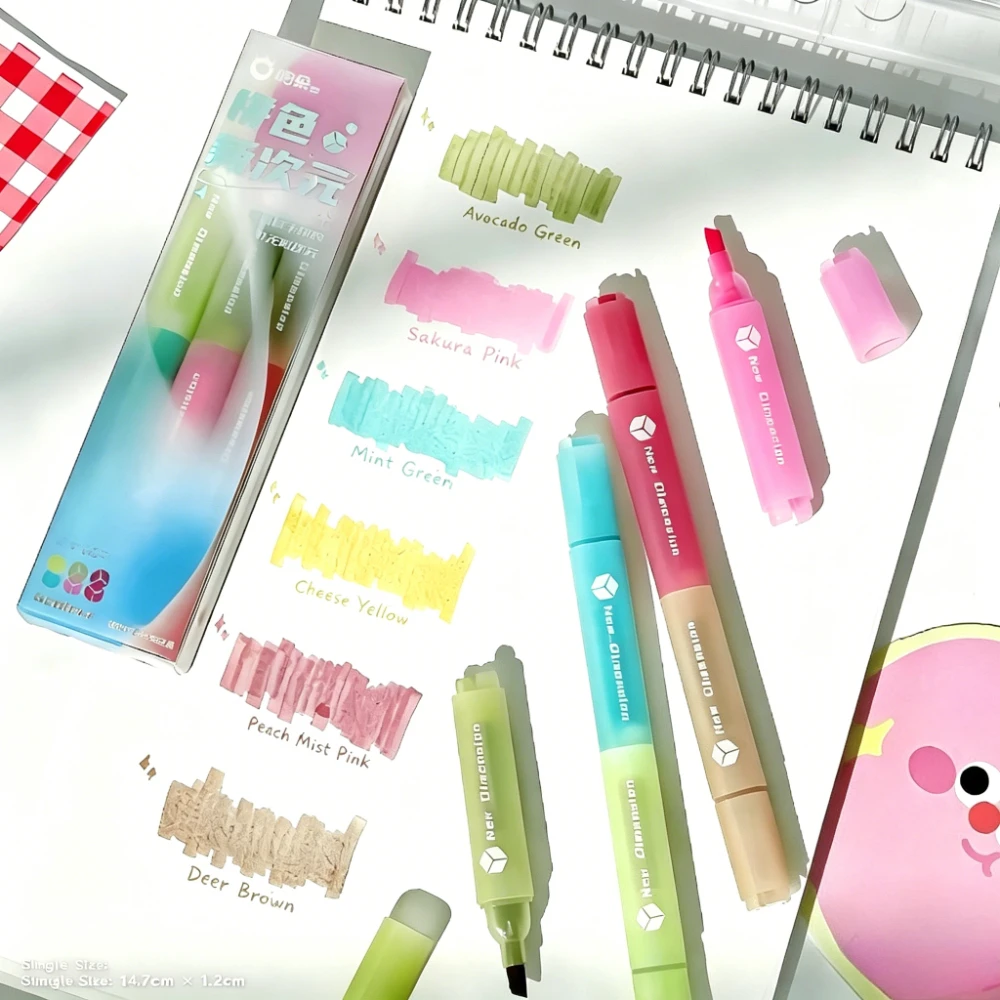 3pcs Dual-Color Highlighters With Wide And Fine Tips, Eye-Friendly Quick-Dry Ink, Perfect For Note-Taking, Journaling, And Drawi