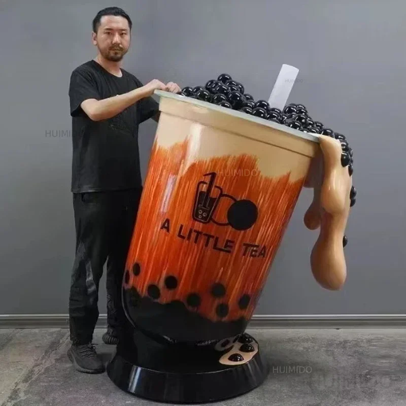 Milk tea shop mall abstract fiberglass coffee shop giant modern handmade accept custom logo statue