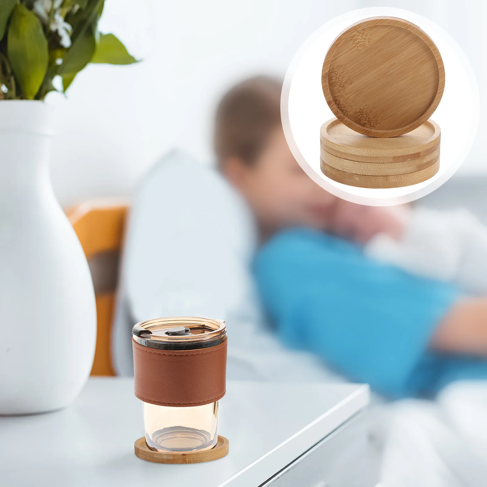 

4Pcs Bamboo Coasters Mosaic Design Unique Drink Protectors for Coffee Cups Tea Mugs Kitchen Dining Table Decorative Accessories