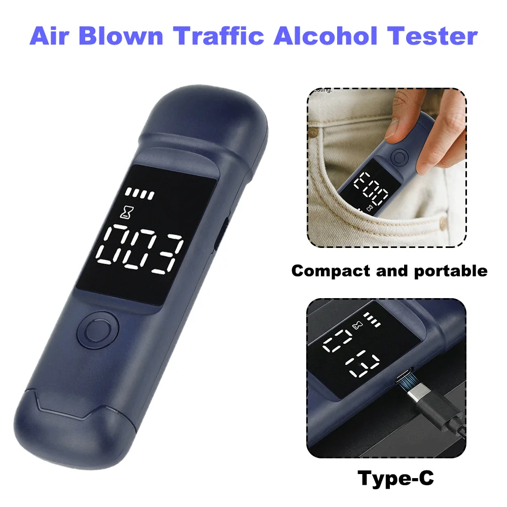 

Air Blown Traffic Alcohol Tester High-Precision Digital Breathalyzer Type-C USB Rechargeable for Driver Road Safety Check
