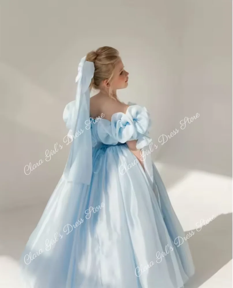 Elegant Sky Blue Flower Girl Dresses For Wedding Ruffles Puffy Princess Formal Banquet Birthday Party Pageant Gown Customized