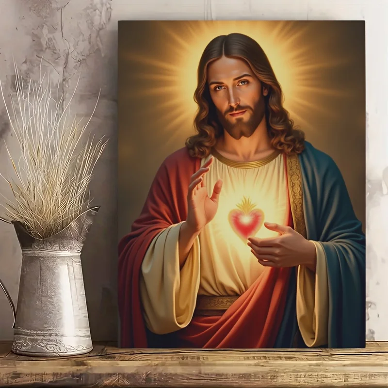 Paint By Numbers Shining Mercy of The Sacred Heart DIY Frameless HandPainted Wall Art Coloring Painting for Home Decor