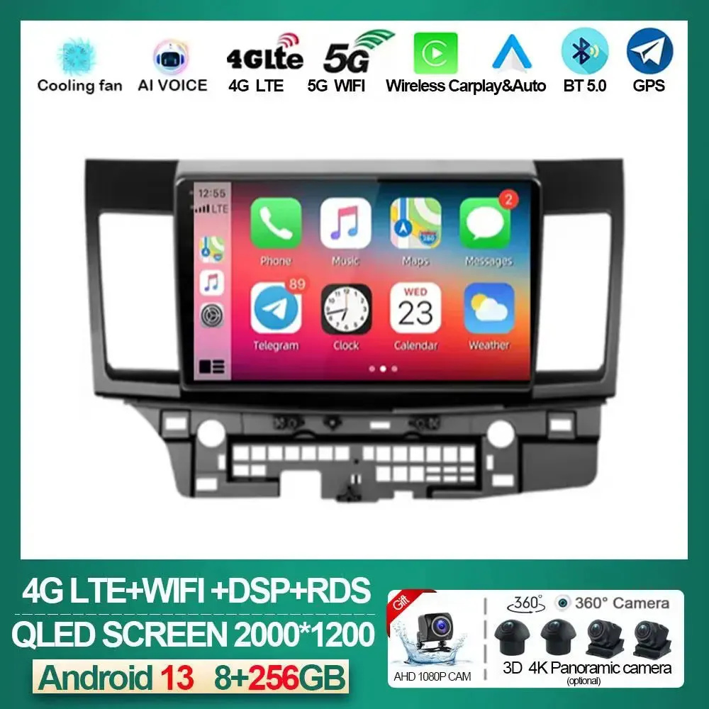 

Android 14 For Mitsubishi Lancer 2007 - 2013 Head Unit Car Stereo Radio Multimedia Video Player Navigation Carplay Auto DSP