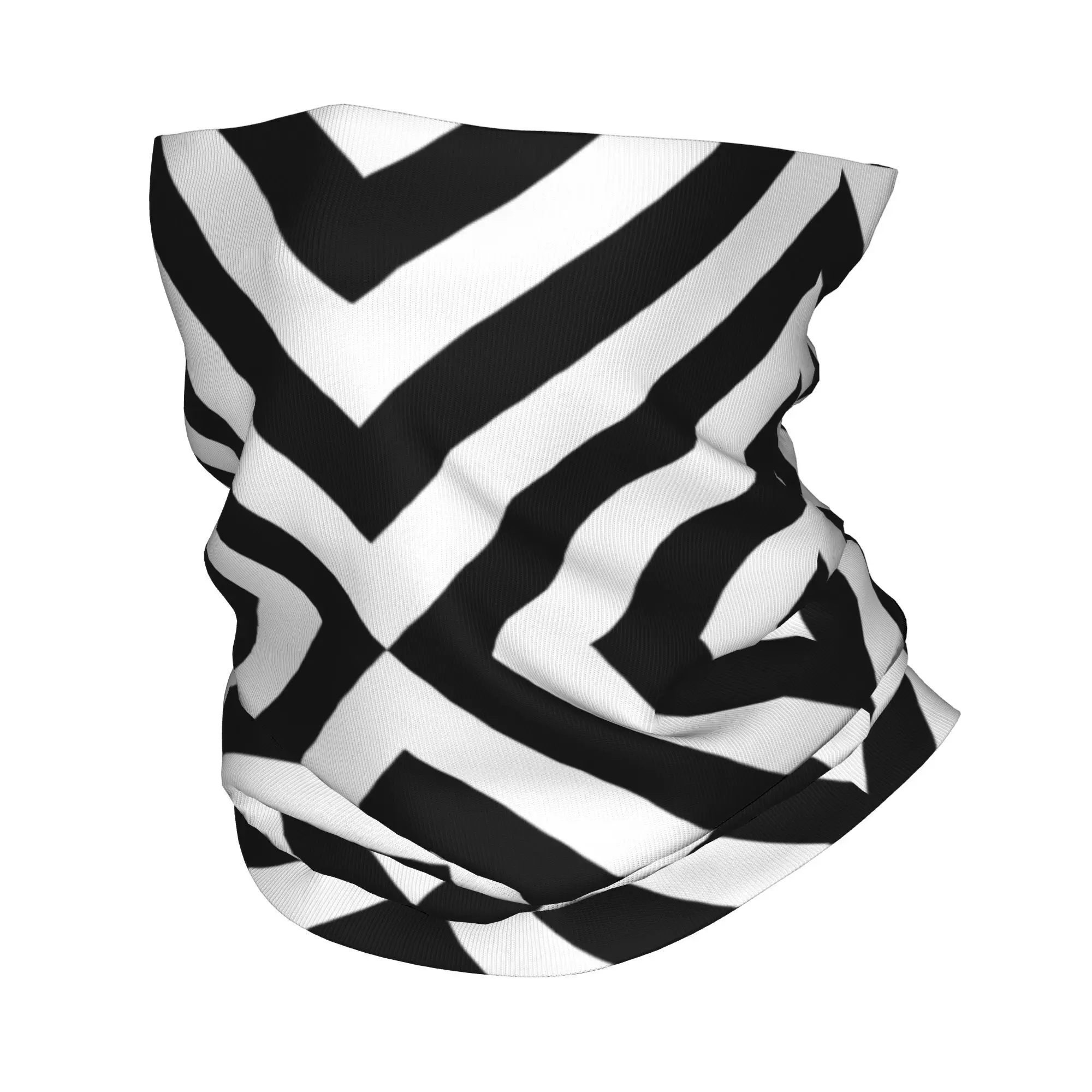 Custom Black And White Simple Pattern Bandana Neck Warmer Men Women Winter Hiking Ski Scarf Gaiter Geometric Line Art Face Cover