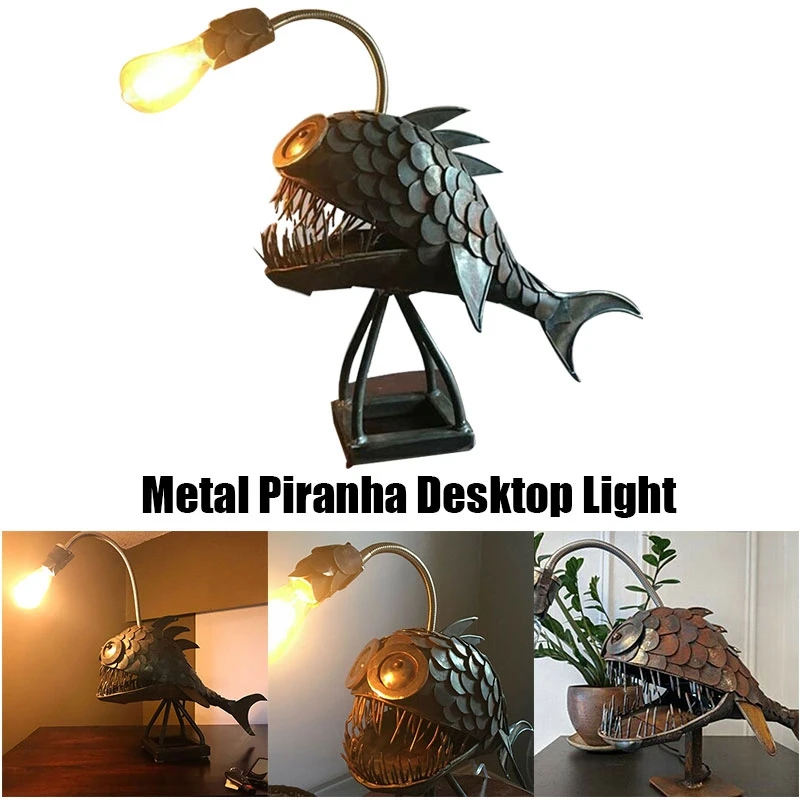 Angler Fish Lamp USB Rechargeable Desktop Metal Light Handmade Craft Home Living Room Decoration Small