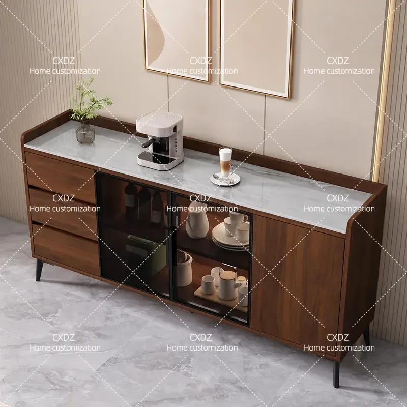 Modern Rock Slab Dining Side Cabinet Light Luxury Solid Wood Kitchen Living Room Hotel Home Wall Tea Storage Locker