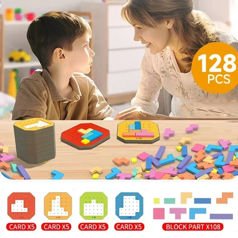 3D Two-person interactive Desktop Puzzle Game Tangram Math Toys Building Blocks Board Color Shape Game for Kids Gifts Hot