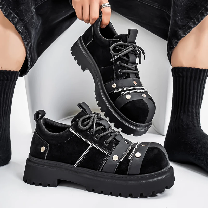 

Trendy and Fashionable Men's Plus-size New Round-toed Lace-up Flat Heel Color-blocked High-quality Niche Brand Work Boots