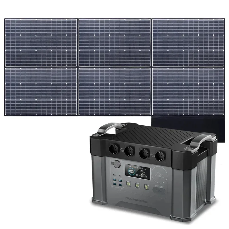 ALLPOWERS 2400W Portable Power Station with Foldable 600W Solar Panel 4 AC Outlets for RV Camping Home Emergency Travel