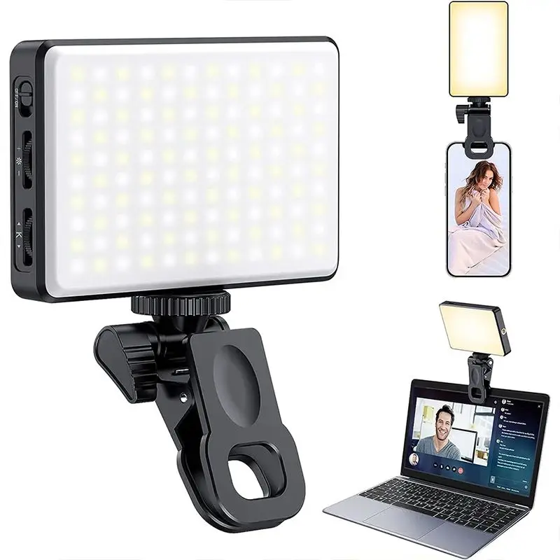 Luz Led para teléfono con Clip frontal y trasero, luz de relleno recargable de alta potencia 120, luz de Video de relleno con temperatura de tres colores