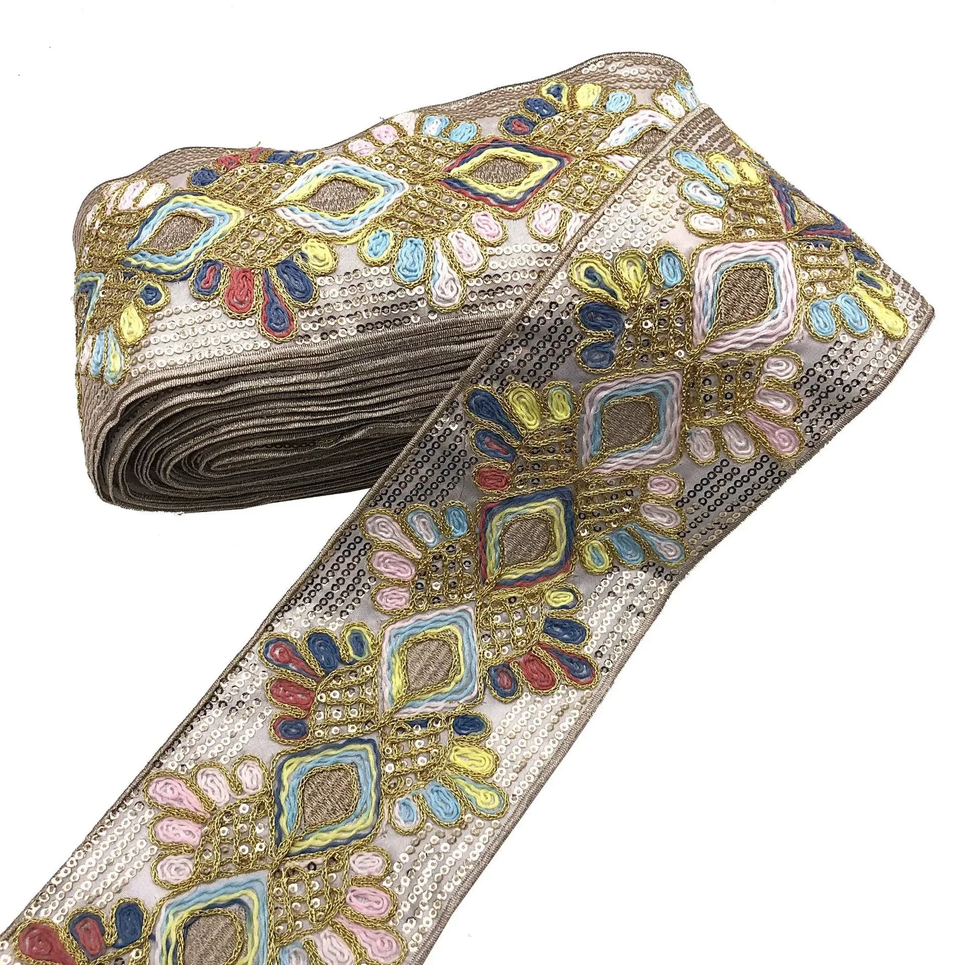 Adornos de encaje de flores Retro, correas bordadas, cintas de encaje, tela para vestido de baile, bolsa, accesorios de costura DIY, 1 yarda