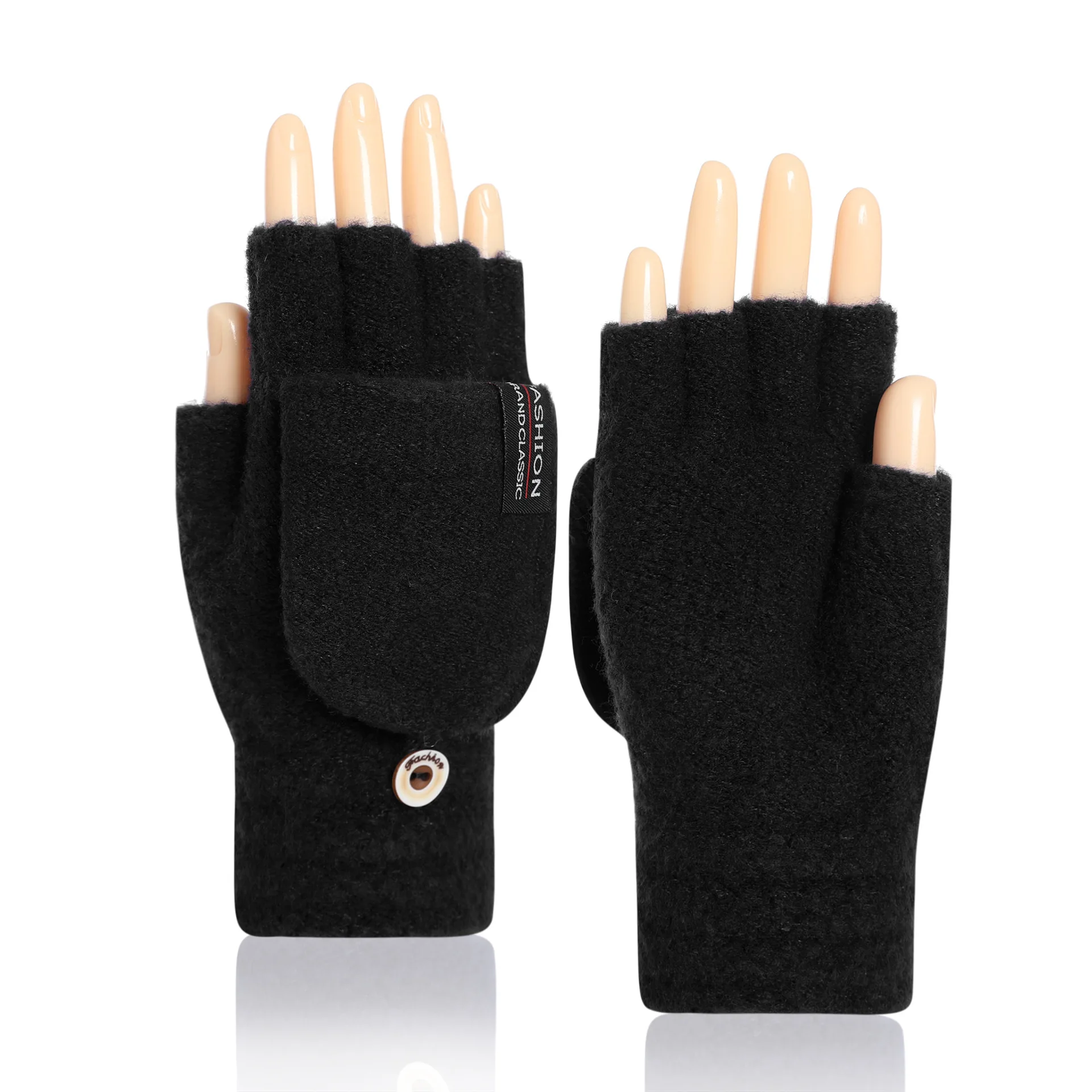 Inverno nova malha flip metade dedo luvas masculinas e femininas capa traseira luvas quentes luvas grossas