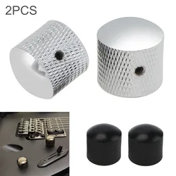 Volume Tone Control botões para baixo de guitarra elétrica, Metal Dome Switch Cap, ajuste botões, ajustar chave, preto e prata, 2PCs