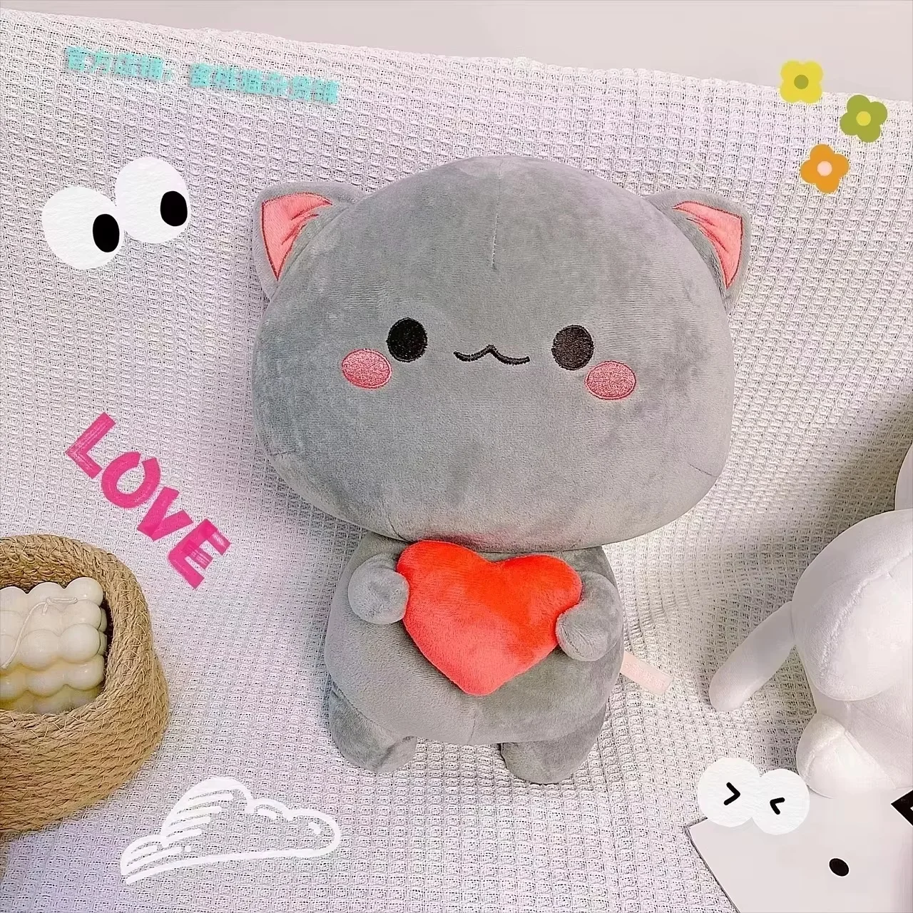 Cute Cartoon Peach Cat Plush Doll With 3d Expression Pack A Cute Cat Pillow For Hugging A 3d Pillow For Anime A Toy A  Gift