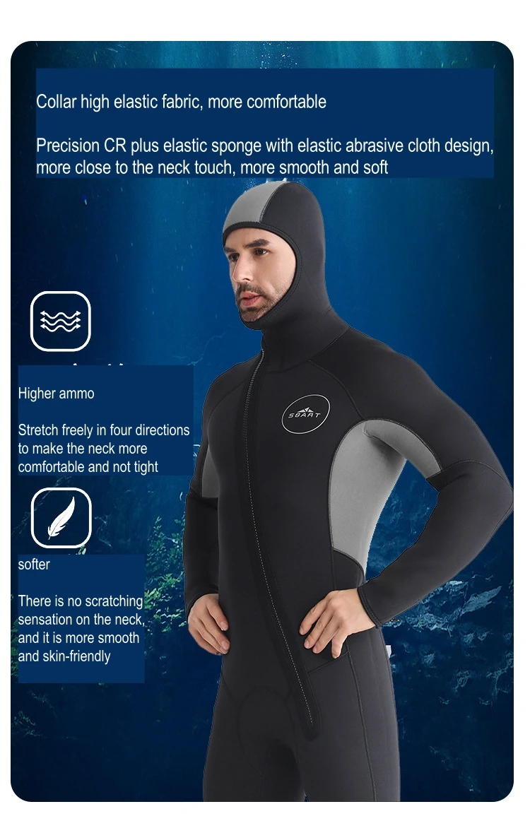 7MM Men CR Neoprene Full Body Keep Warm Lining With Fleece Snorkeling Diving Suit Hooded UnderWater Hunting Spearfishing WetSuit