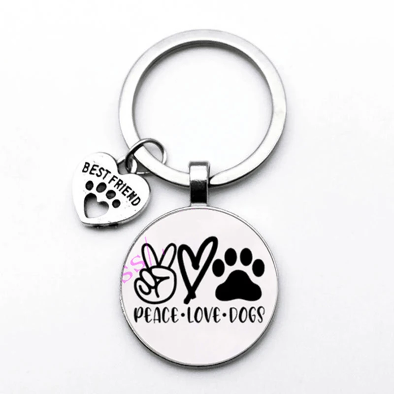 Pop Jewelry Dome Glass Zinc Alloy Keychain Peace Love Dogs Pets Creative Cool Gifts