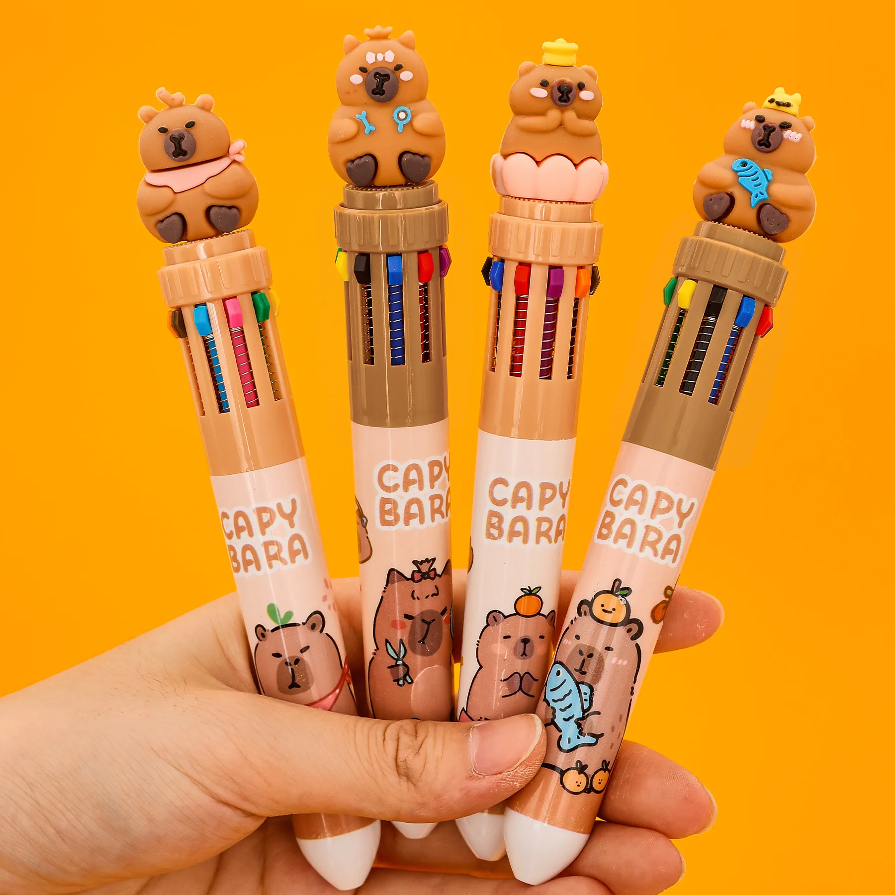 10-Color All-in-One Ballpoint Pen Cute Capybara Press-to-Write Multicolor Smooth Ink Student Writing Tool Cartoon More 12 Colors