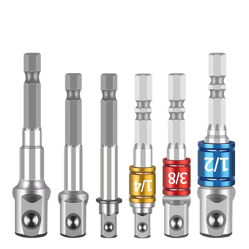 3PCS  1/2 3/8 1/4 Color Hexagon Screw Screwdriver Changeover Extension Square Head Socket Tool Set for Electric Screwdriver