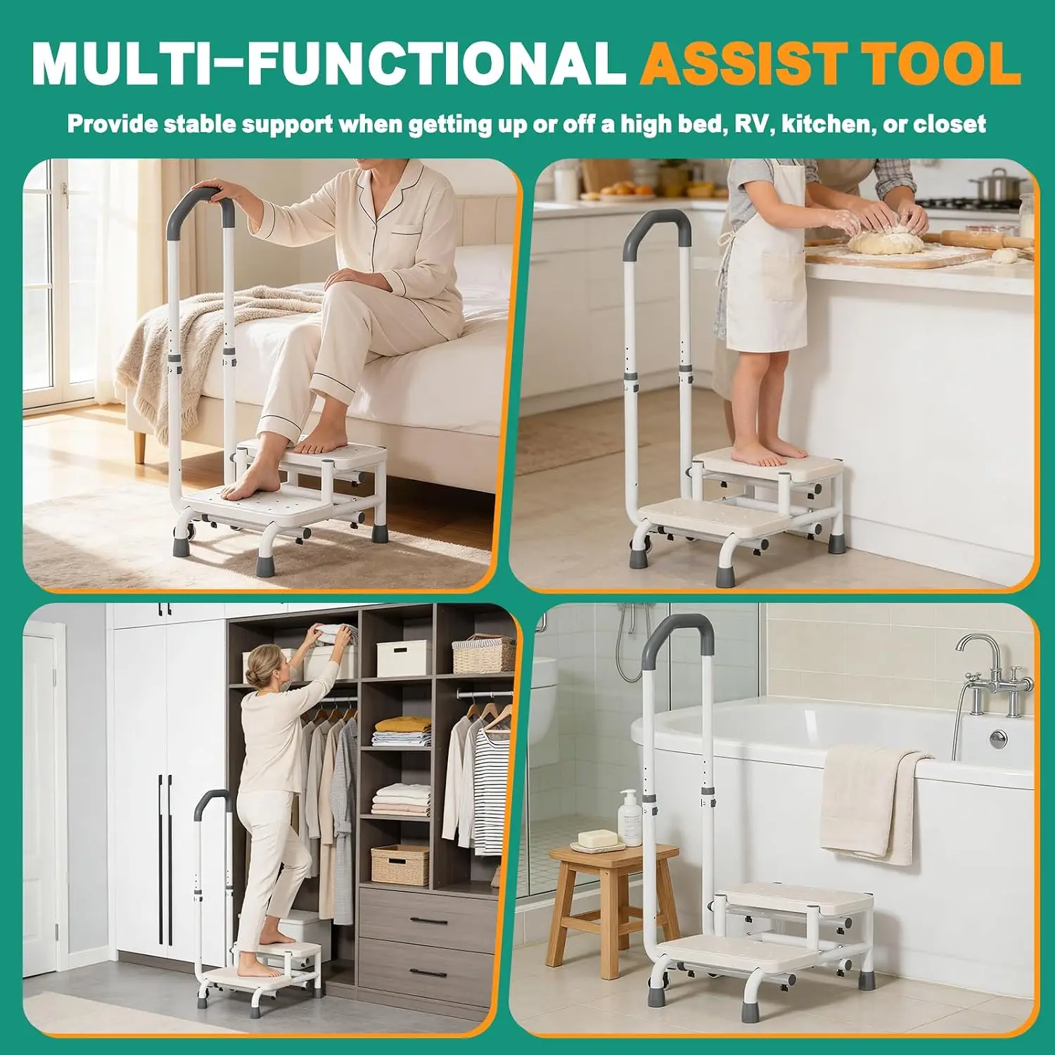 Portable Step Stool with Handle and Non-Skid Platform, Heavy Duty 2 Steps Medical Foot Stool for Adult, Seniors, Handicap Holds up to 350 lbs view 4