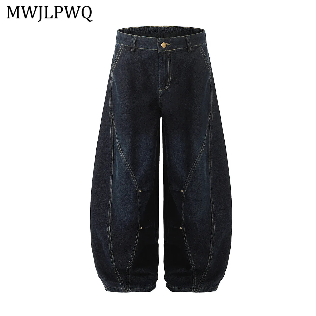 

MWJLPWQ Мужские потертые джинсы в американском стиле с заклепками High Street Deconstruct, унисекс, широкие брюки Vibe Machete, новинка 209, осень 20937